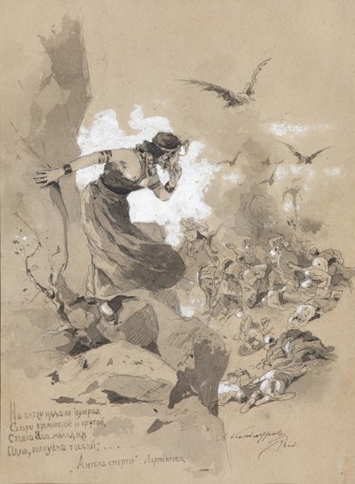 詩「死の天使」の挿絵、M. レールモントフ作、1898 年 作： Anton Ivanovich Kandaurov