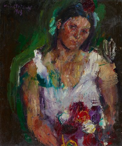花を持つ芸術家の妻 作： Anton Kolig