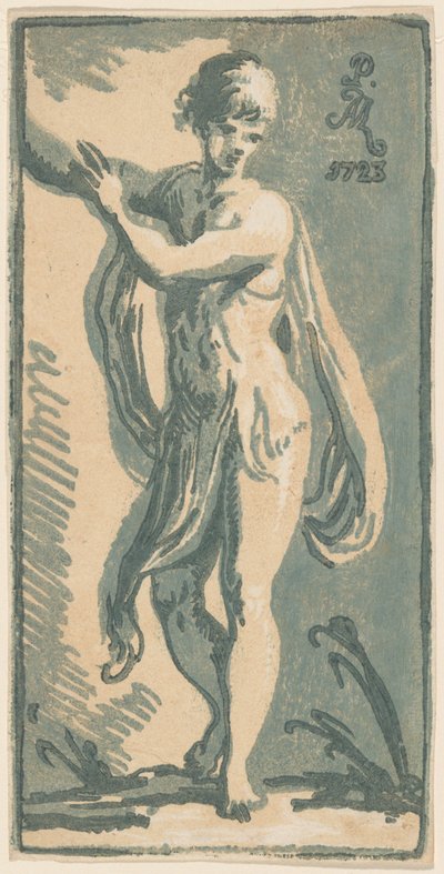 彼の右に身振りで示す立っている若者 作： Anton Maria Zanetti I, after Parmigianino