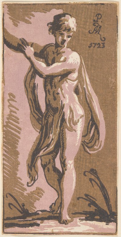 彼の右に身振りで示す立っている若者 作： Anton Maria Zanetti I, after Parmigianino