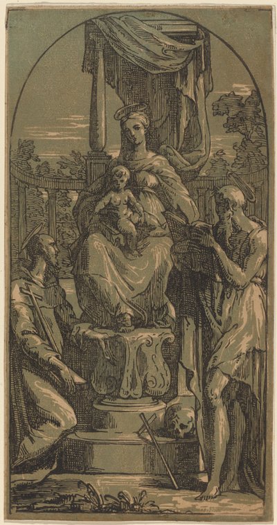 マドンナと即位した子供、聖ヒエロニムスと聖フランシスコ 作： Anton Maria Zanetti I, after Parmigianino