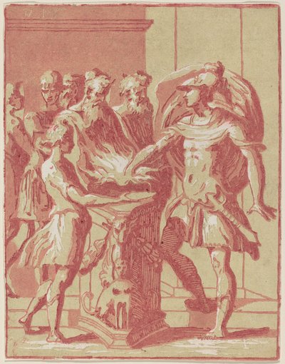 ムキウス・スカエヴォラが火の中に手を入れる 作： Anton Maria Zanetti I after Parmigianino