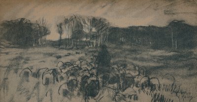 羊飼いとその群れのスケッチ、19世紀 作： Anton Mauve