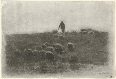 羊の群れを持つ羊飼い 作： Anton Mauve