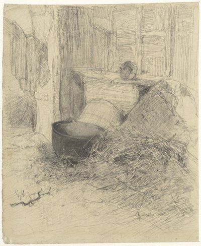 わらと様々 な物で納屋のインテリア 作： Anton Mauve