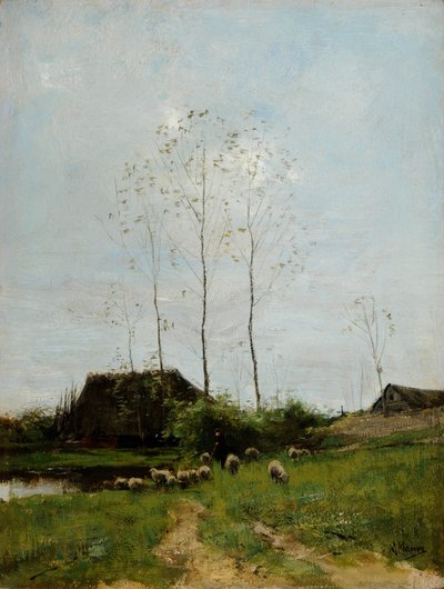 羊飼いと羊のいる風景（キャンバスに油彩） 作： Anton Mauve