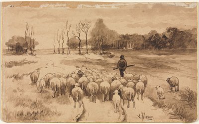 彼の群れと羊飼い、c。 1870。 作： Anton Mauve