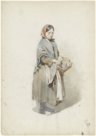 スカーフとバスケットを持つ立っている女性 作： Anton Mauve