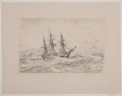 ノルウェーの海岸の下のフリゲート艦 作： Anton Melbye