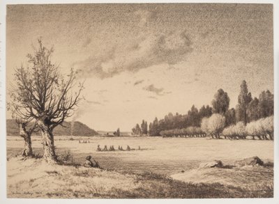 遠くに森のある開けた風景。 ブルゴーニュ 作： Anton Melbye
