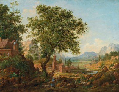 1830 ～ 1840 年代のスタッフのある中国の風景。 作： Anton Mikhaylovich Legashov
