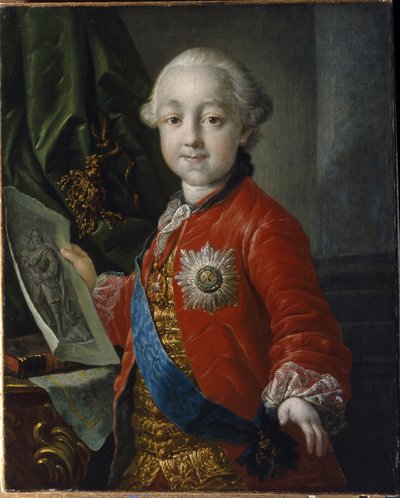 子供の頃のパーヴェル・ペトロヴィッチ・ロマノフ大公 (1754-1801) の肖像画。 （パベル・ペトロヴィッチ大公の子供の肖像）。 1796 年から 1801 年までのロシア皇帝。アントン・パブロヴィッチ・ロセンコ (1737-1773) による絵画、キャンバスに油彩 作： Anton Pavlovich Losenko