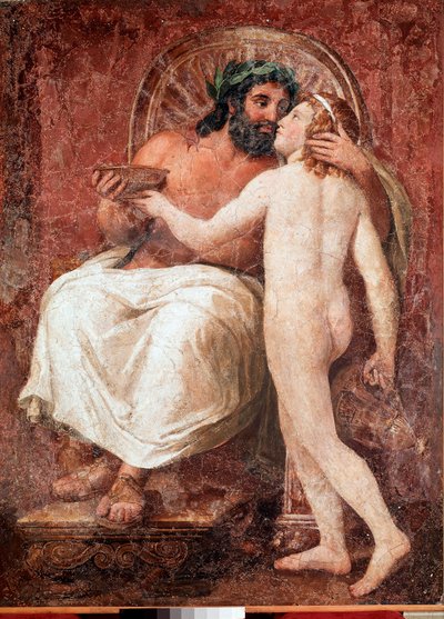 ジュピターとガニメデ 恋人のガニメデにキスするゼウス。アントン・ラファエル・メングス（1728-1779）によるカンヴァスのフレスコ画 18世紀 日178,7x137 cm ローマ、コルシーニ国立美術館（Galleria Nazionale Corsini 作： Anton Raphael Mengs