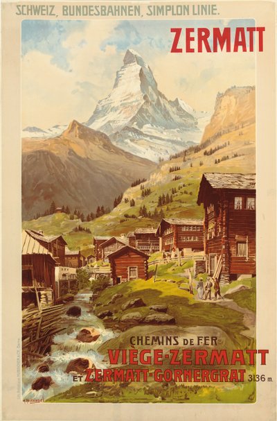 ツェルマット、1900年頃（カラーリト） 作： Anton Reckziegel