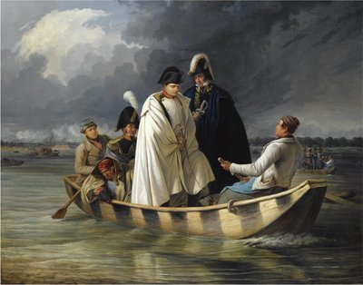 アスペルンの戦いで敗北した後、ロバウを離れるナポレオン、1845年 作： Anton Ritter von Perger