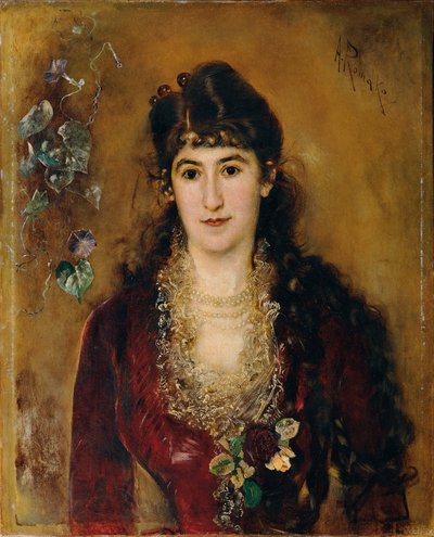 赤いドレスの女性 作： Anton Romako