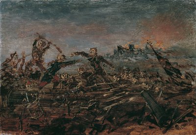 燃える廃墟の前の戦場での死のダンス、1882-1885。 作： Anton Romako