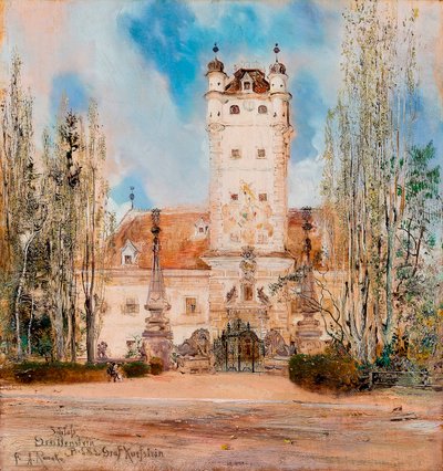 オーストリアのグレイレンシュタイン城の外観 - アントン・ロマコ (1832-1889) の絵画 作： Anton Romako