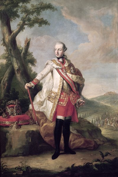 1765年頃、神聖ローマ皇帝、ハブスブールロレーヌのジョセフ2世（1741-90年）の全身像 作： Anton von Maron