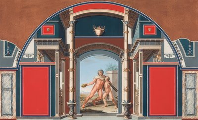 酔っぱらったヘラクレス、ローマのヴィラネグローニの敷地内にあるローマ時代の家の壁画。 1781 作： Anton von Maron