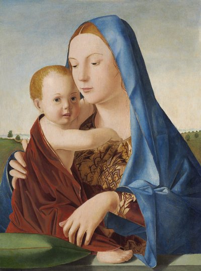 マドンナとチャイルド、c.1475（パネルから移されたパネルの油とテンペラ） 作： Antonello da Messina