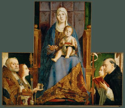 聖マリアと幼子、バーリの聖ニコラス、アナスタシア、ウルスラ、ドミニクス、ヘレナ 作： Antonello da Messina