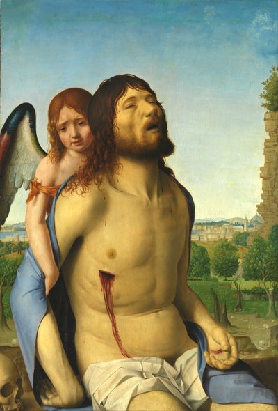 天使に支えられた死んだキリスト 作： Antonello da Messina