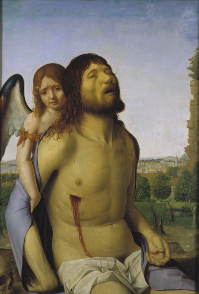天使に支えられた死んだキリスト 作： Antonello da Messina