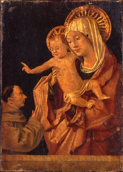 マドンナとチャイルドのフランシスコ会修道士の崇拝 作： Antonello da Messina