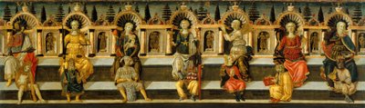 7つの美徳 - Antonfrancesco (Anton Francesco) Guidiの作品、Scheggia (1441-1476) と呼ばれ、木にテンペラ (49.8x159.3 cm)、1467-1469年頃 - 7つの美徳、Antonfrancesco (Anton Francesco) によるパネルのテンペラスケッジャと呼ばれるグイディ、1467～1469年頃 - M 作： Antonfrancesco dello Scheggia