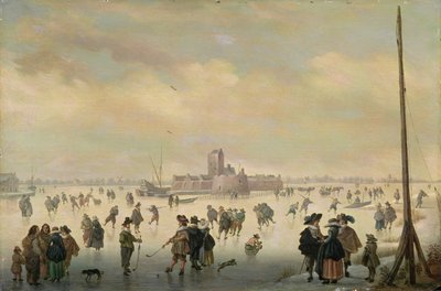 スケートの情景（油彩・パネル） 作： Antoni (1594 1641) Verstralen
