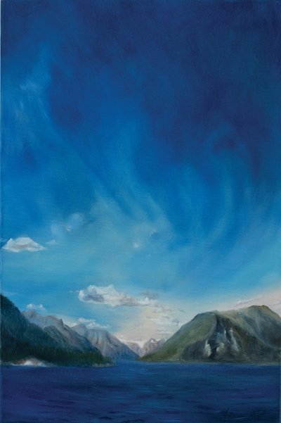 ノルウェーのフィヨルド, 2011（キャンバスに油彩） 作： Antonia Myatt