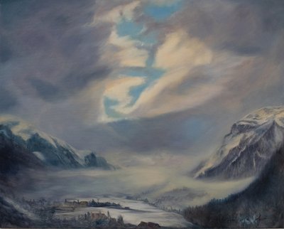 スイスの山々、2011年（キャンバスに油彩） 作： Antonia Myatt