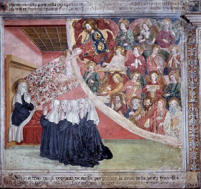 聖フランチェスカ・ロマーナの生涯 : 1440年3月9日、前夜祭を行った後の聖人の死（フレスコ画 作： Antoniazzo Romano