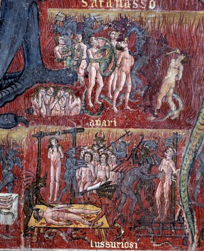 地獄の悪魔、欲望と貪欲の輪の詳細（フレスコ画 作： Antoniazzo Romano