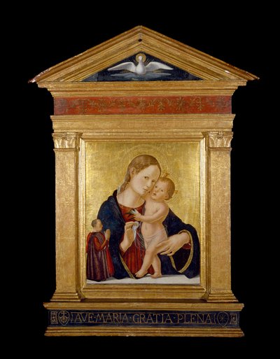 寄付者のあるヴァージンアンドチャイルド、1480年頃（パネル上のテンペラと金箔） 作： Antoniazzo Romano