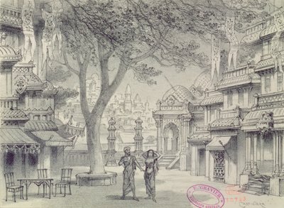 オペララクメ第2幕のデザインセット、レオデリベス（1836-91年） 作： Antonin Marie Chatiniere