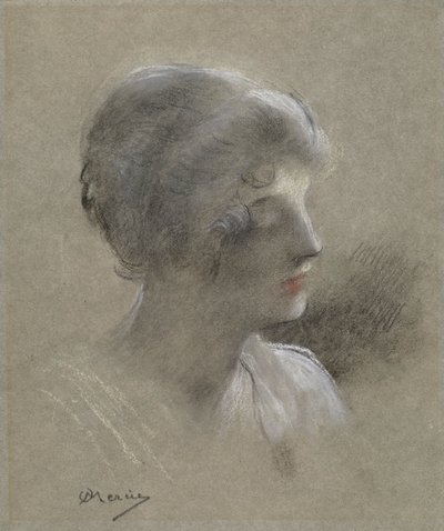 若い女性の頭 作： Antonin Mercié
