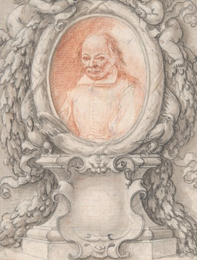 カルトゥーシュのある精巧なフレームに入った男性の楕円形の肖像画 1724年。 作： Antonino Grano