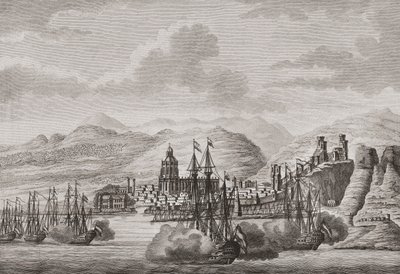 1784年、スペイン、マラガ沖のオランダ艦隊。(プリント） 作： Antonio (after) Suntach