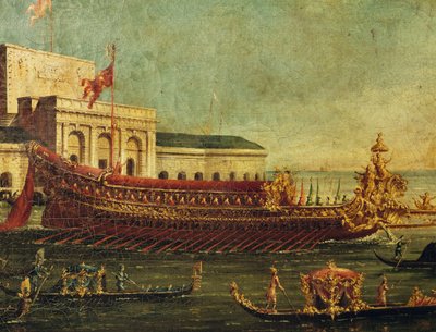 Bucentaur (ヴェネツィアの総督の州のガレー船)、イタリア 作： Antonio (studio of) Canaletto
