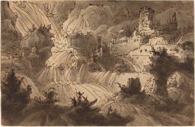都市に氾濫する山の急流 作： Antonio Basoli