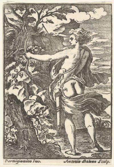 弓を引いて狩りをするカリスト、パルミジャニーノ作、1720～1740年。 作： Antonio Belemo