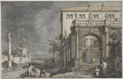 カプリッチョ: ラグーンに面した中庭のある宮殿 作： Antonio Canaletto