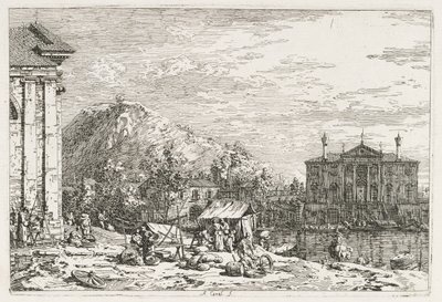 ビュー：川の向こうの街、1735-1746。 作： Giovanni Antonio Canal