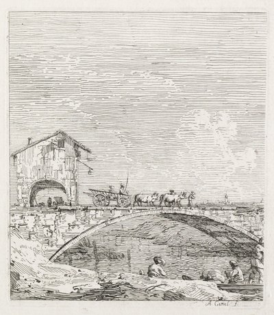 景色: 橋を渡る荷馬車 作： Antonio Canaletto