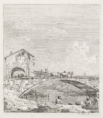 ビュー：橋の上を通過するワゴン、1735-1746。 作： Giovanni Antonio Canal