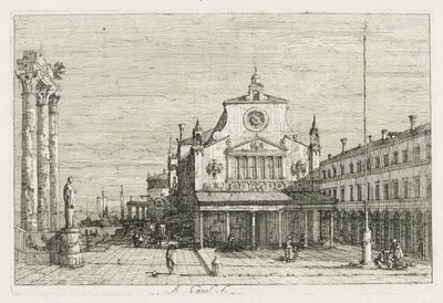 景色: 海岸の 3 つの柱と彫像 作： Antonio Canaletto