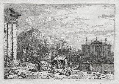 ヴェネツィアとその周辺の景色: 川の向こうにある都市 作： Antonio Canaletto