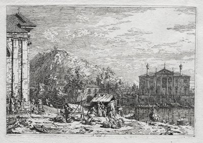 ヴェネツィアとその周辺の景色：川を越えた都市、1700年代。 作： Giovanni Antonio Canal